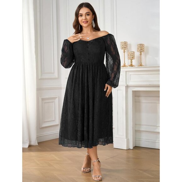 Plus Size Wedding Guest Dress Long Sleeve Lace Maxi Elegant Formal - Picture 3 of 5